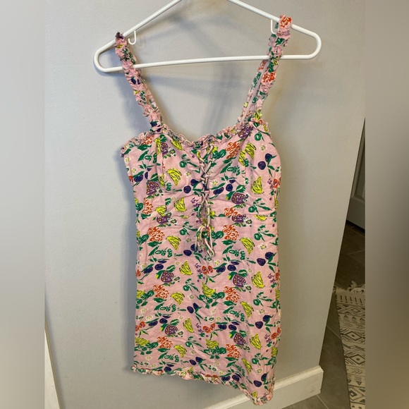 Urban Outfitters Dresses & Skirts - Urban Outfitters Sleeveless Fruit Pattern Pink Dress ruffle hem sz M